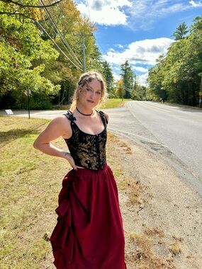 Black Brocade Corset Top with Burgundy Skirt